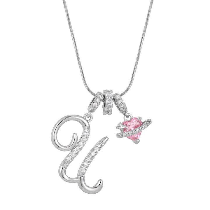 Trendige Halskette mit rosa Herzanhänger im Dopamin-Stil - U - Silber - image 48