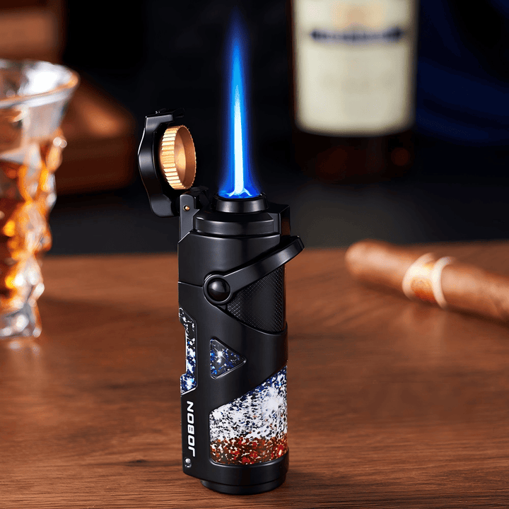 Premium Windproof Blue Flame Butan Zigarrenfeuerzeug - Elektrophoretisches Schwarz - image 2