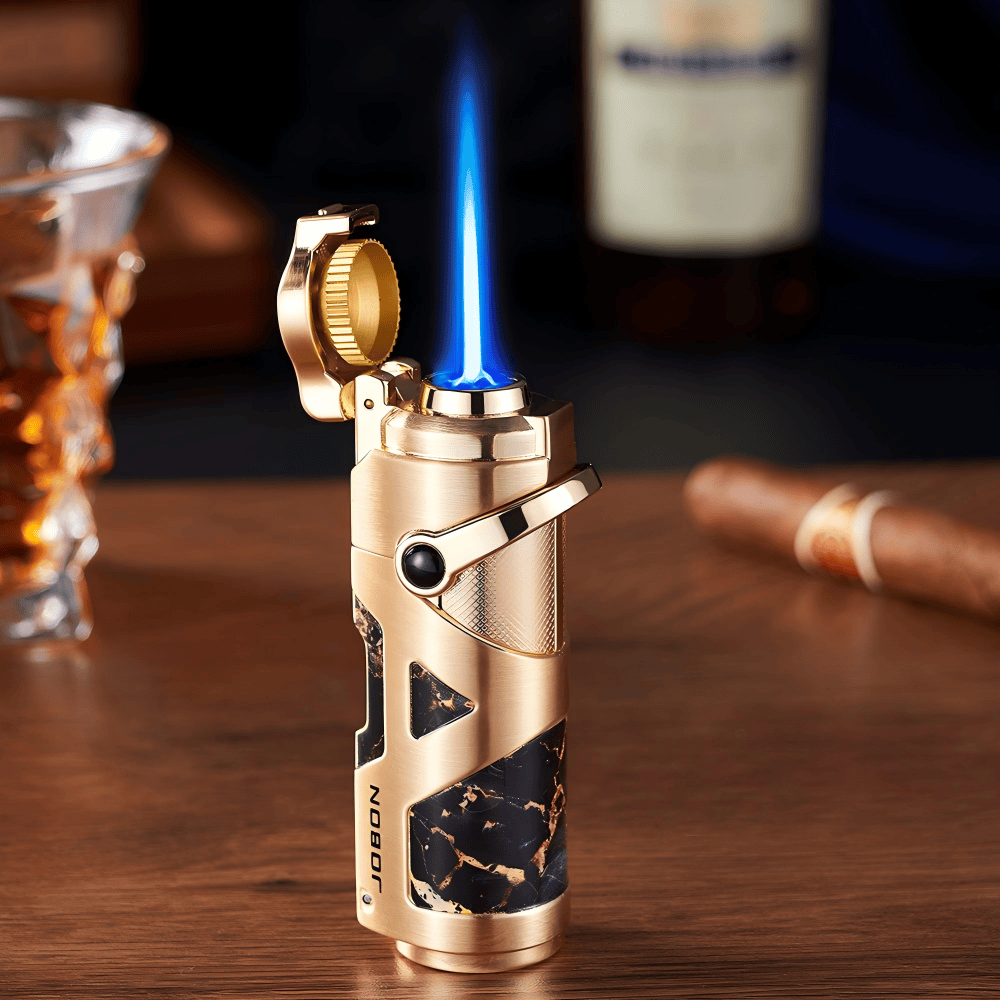 Premium Windproof Blue Flame Butan Zigarrenfeuerzeug - Golden - image 0