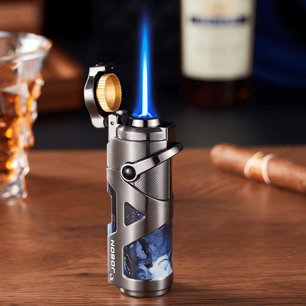 Premium Windproof Blue Flame Butan Zigarrenfeuerzeug - Schwarz Nickel - image 3