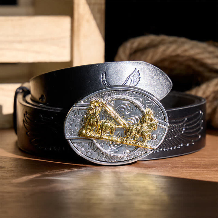 Western-Pferdekutsche DIY Verstecktes Klappmesser Goldschnalle Ledergürtel - Pferdekutsche - Schwarzer Gürtel mit Adlerprägung - 42 - image 2