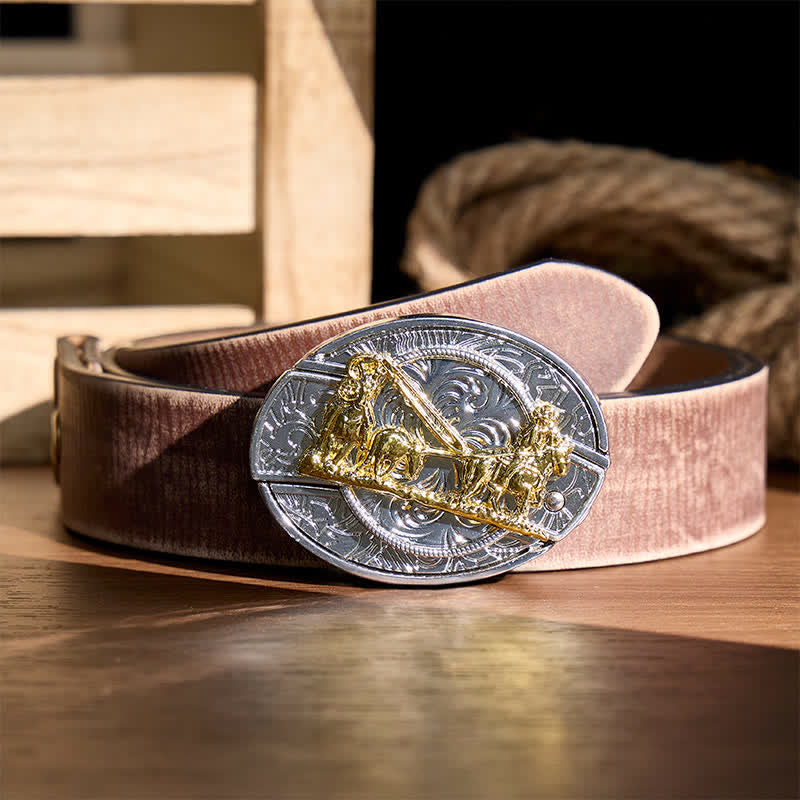 Western-Pferdekutsche DIY Verstecktes Klappmesser Goldschnalle Ledergürtel - Pferdekutsche - Brauner, abgenutzter Gürtel - 42 - image 5