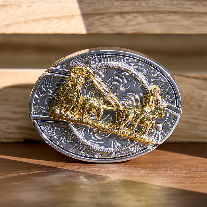 Western-Pferdekutsche DIY Verstecktes Klappmesser Goldschnalle Ledergürtel - Pferdekutsche - Ohne Gürtel - Nicht im Lieferumfang enthalten: Gürtel - image 0