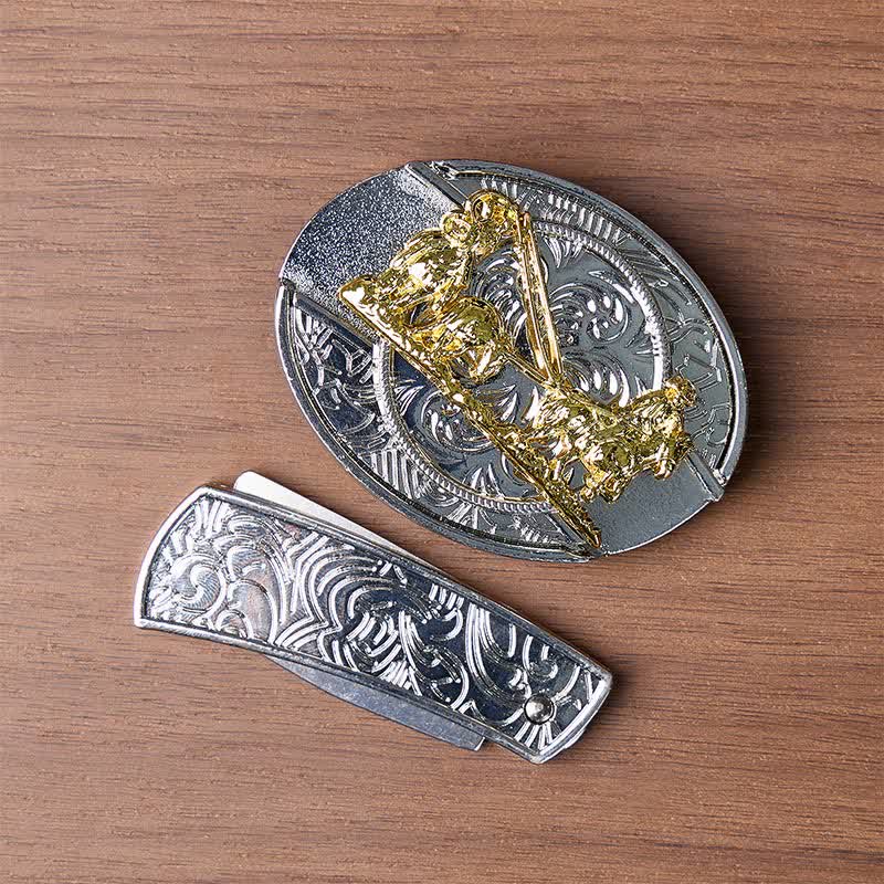 Western-Pferdekutsche DIY Verstecktes Klappmesser Goldschnalle Ledergürtel - image 10
