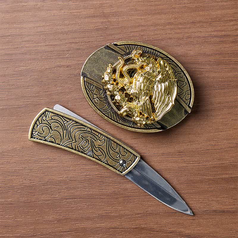 Gold Eagle Serpent DIY Verstecktes Klappmesser Bronze Schnalle Ledergürtel - image 1