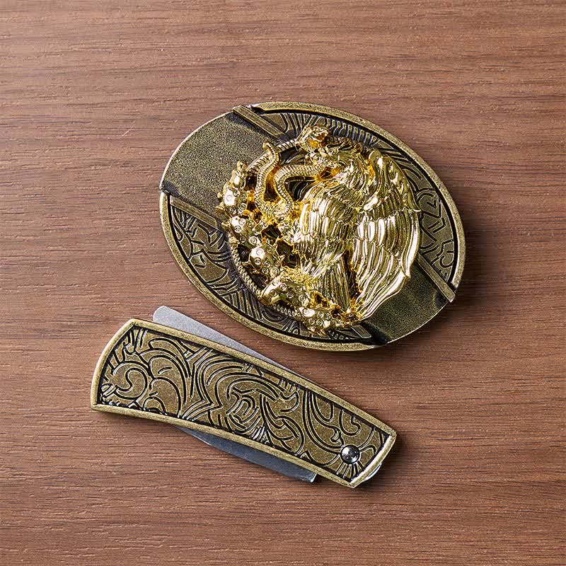 Gold Eagle Serpent DIY Verstecktes Klappmesser Bronze Schnalle Ledergürtel - image 10