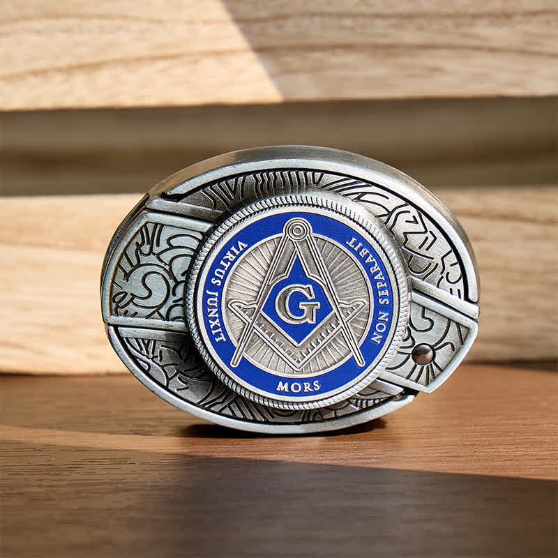 Blaues Emaille-Freimaurersymbol, DIY-Versteckte Klappmesserschnalle, Ledergürtel - Blau - Ohne Gürtel - Nicht im Lieferumfang enthalten: Gürtel - image 0