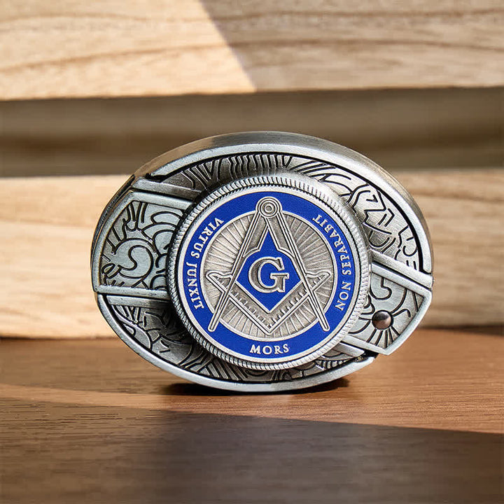 Blaues Emaille-Freimaurersymbol, DIY-Versteckte Klappmesserschnalle, Ledergürtel - Blau - Ohne Gürtel - Nicht im Lieferumfang enthalten: Gürtel - image 0