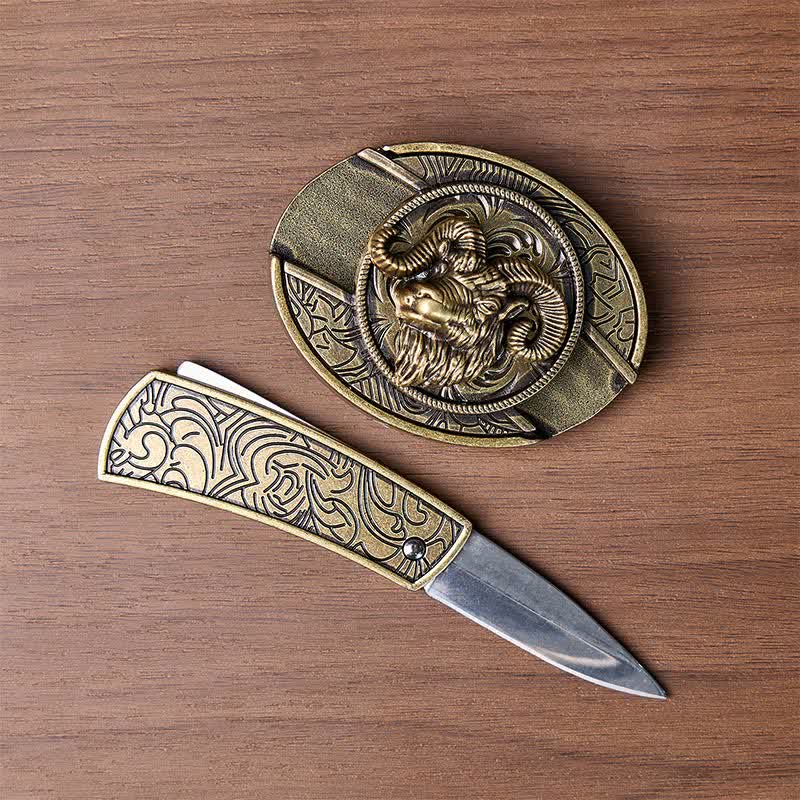 Antikbronze Widderschädel-DIY-Versteckmesserschnalle Ledergürtel - image 1