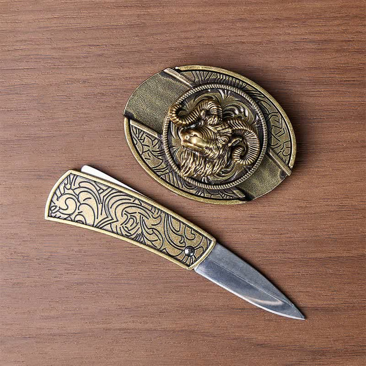 Antikbronze Widderschädel-DIY-Versteckmesserschnalle Ledergürtel - image 1