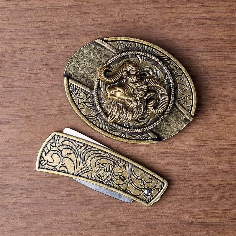 Antikbronze Widderschädel-DIY-Versteckmesserschnalle Ledergürtel - image 9