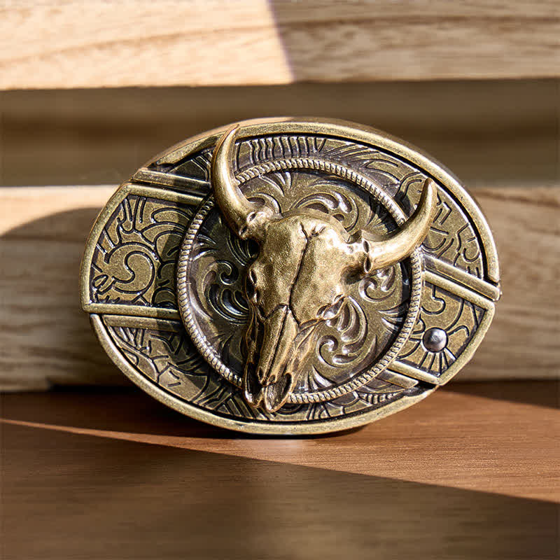 Longhorn-Schädel DIY Verstecktes Klappmesser Antikbronze-Schnalle Ledergürtel - Longhorn - Ohne Gürtel - Nicht im Lieferumfang enthalten: Gürtel - image 0