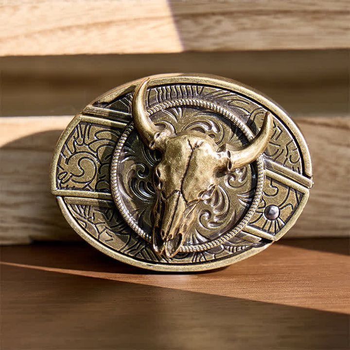 Longhorn-Schädel DIY Verstecktes Klappmesser Antikbronze-Schnalle Ledergürtel - Longhorn - Ohne Gürtel - Nicht im Lieferumfang enthalten: Gürtel - image 0