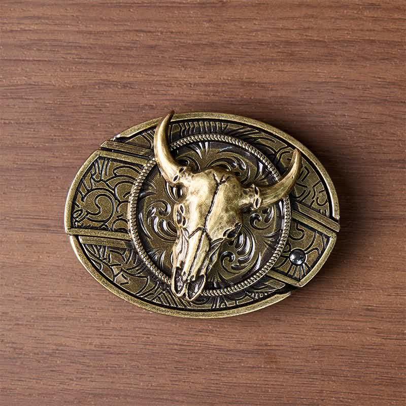 Longhorn-Schädel DIY Verstecktes Klappmesser Antikbronze-Schnalle Ledergürtel - image 10