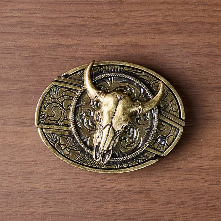 Longhorn-Schädel DIY Verstecktes Klappmesser Antikbronze-Schnalle Ledergürtel - image 10