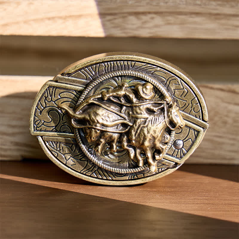Cowboy-Roping-Steer-DIY-Verstecktes Klappmesser mit Bronzeschnalle und Ledergürtel - Cowboy fängt Rind mit dem Lasso - Ohne Gürtel - Nicht im Lieferumfang enthalten: Gürtel - image 0