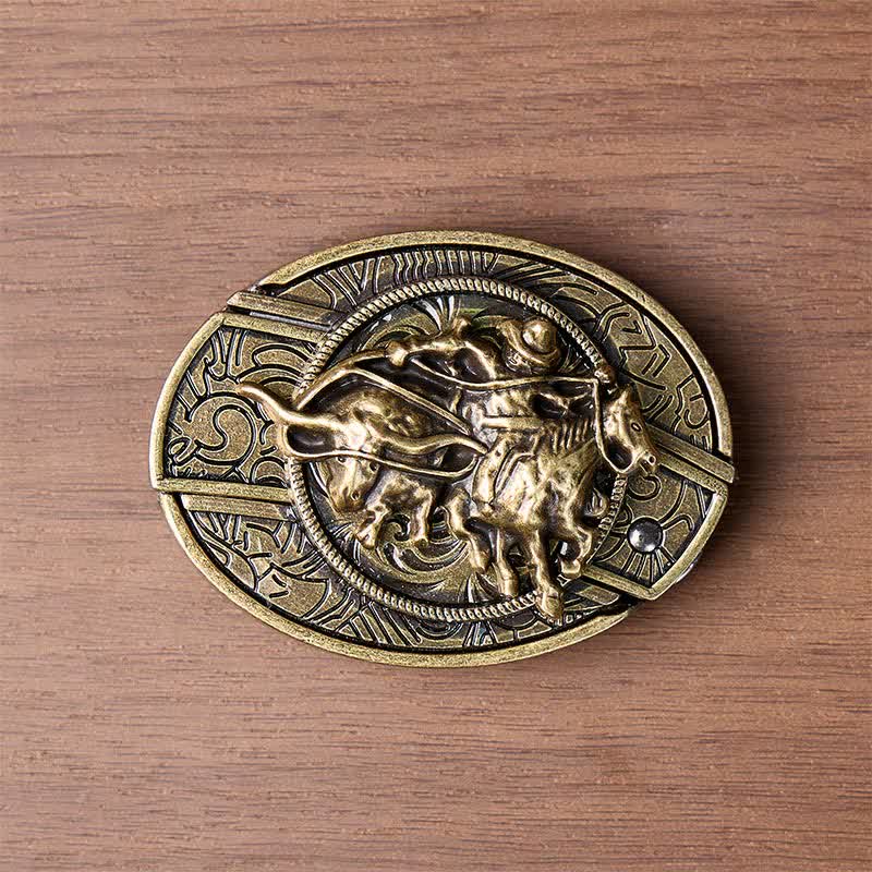 Cowboy-Roping-Steer-DIY-Verstecktes Klappmesser mit Bronzeschnalle und Ledergürtel - image 9