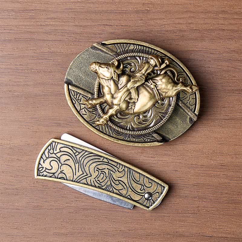 Antikbronze Bullenreiter DIY Verstecktes Klappmesser Schnalle Ledergürtel - image 10