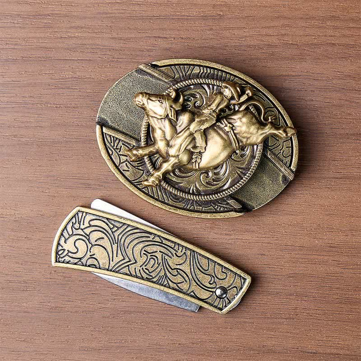 Antikbronze Bullenreiter DIY Verstecktes Klappmesser Schnalle Ledergürtel - image 10