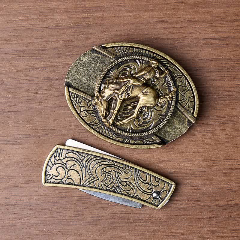 Western Rodeo Bronco Rider DIY Verstecktes Klappmesser Bronzeschnalle Ledergürtel - image 10