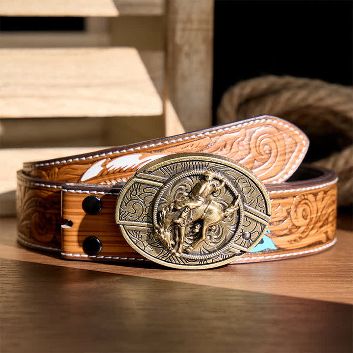 Western Rodeo Bronco Rider DIY Verstecktes Klappmesser Bronzeschnalle Ledergürtel - Rodeo-Bronco-Reiter - Brauner Federgürtel - 40 - image 7