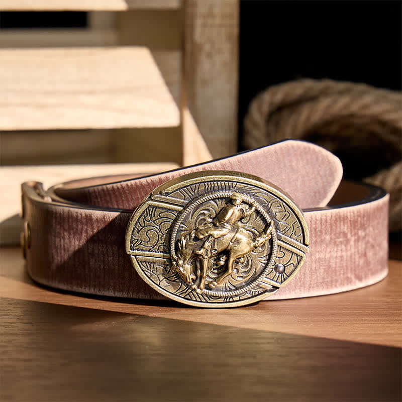 Western Rodeo Bronco Rider DIY Verstecktes Klappmesser Bronzeschnalle Ledergürtel - Rodeo-Bronco-Reiter - Brauner, abgenutzter Gürtel - 42 - image 5