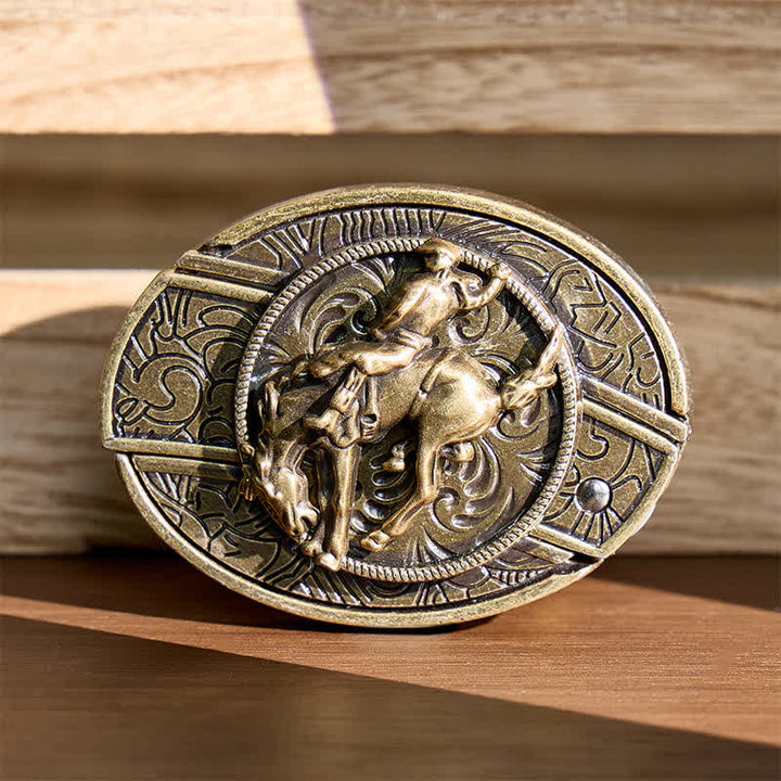 Western Rodeo Bronco Rider DIY Verstecktes Klappmesser Bronzeschnalle Ledergürtel - Rodeo-Bronco-Reiter - Ohne Gürtel - Nicht im Lieferumfang enthalten: Gürtel - image 0