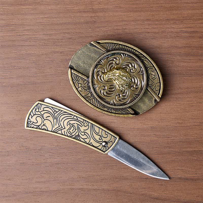 Gold Adlerkopf DIY Verstecktes Klappmesser Antikbronze Schnalle Ledergürtel - image 1