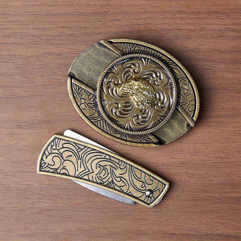 Gold Adlerkopf DIY Verstecktes Klappmesser Antikbronze Schnalle Ledergürtel - image 10
