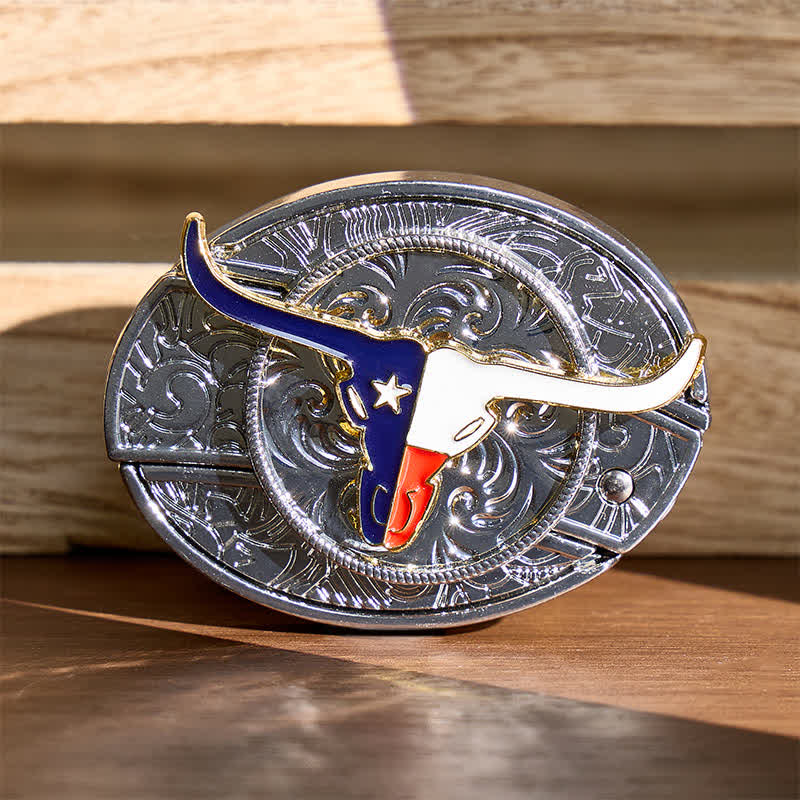Texas-Staatsflagge Longhorn DIY Verstecktes Klappmesser Schnalle Ledergürtel - Longhorn & Flagge - Ohne Gürtel - Nicht im Lieferumfang enthalten: Gürtel - image 0