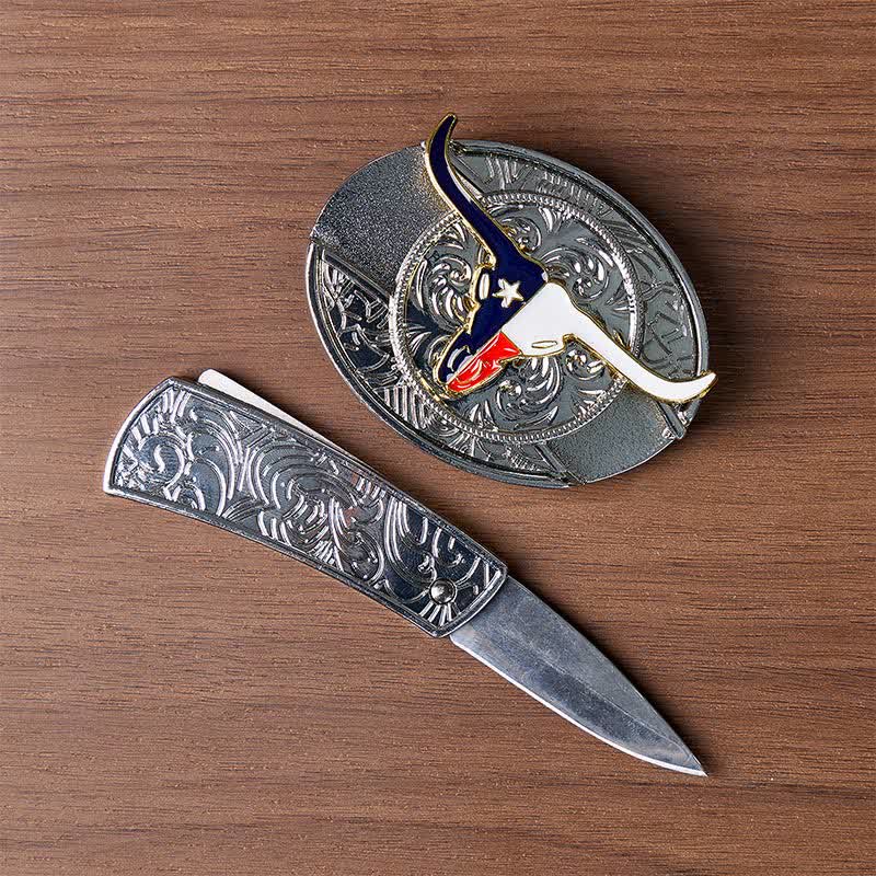 Texas-Staatsflagge Longhorn DIY Verstecktes Klappmesser Schnalle Ledergürtel - image 1