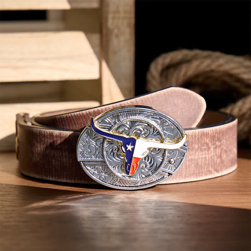 Texas-Staatsflagge Longhorn DIY Verstecktes Klappmesser Schnalle Ledergürtel - Longhorn & Flagge - Brauner, abgenutzter Gürtel - 42 - image 5