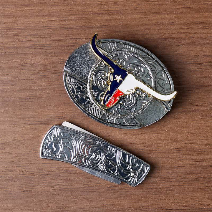Texas-Staatsflagge Longhorn DIY Verstecktes Klappmesser Schnalle Ledergürtel - image 9