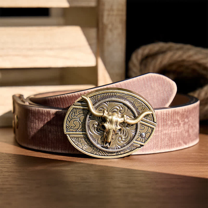 Rustikaler West Longhorn DIY Ledergürtel mit versteckter Klappmesserschnalle - Bronze Longhorn - Brauner, abgenutzter Gürtel - 42 - image 3