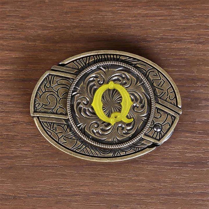 Antikbronze-Ledergürtel mit Initialen-DIY-Versteckmesserschnalle - Q - Ohne Gürtel - image 25