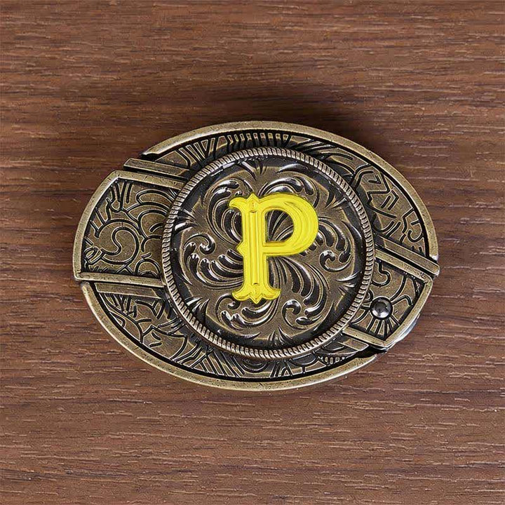 Antikbronze-Ledergürtel mit Initialen-DIY-Versteckmesserschnalle - P - Ohne Gürtel - image 24
