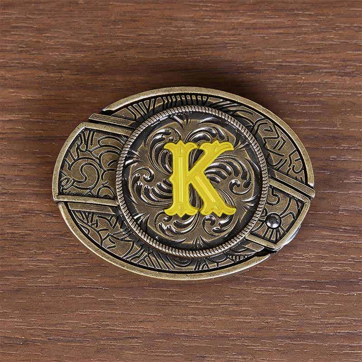 Antikbronze-Ledergürtel mit Initialen-DIY-Versteckmesserschnalle - K - Ohne Gürtel - image 19
