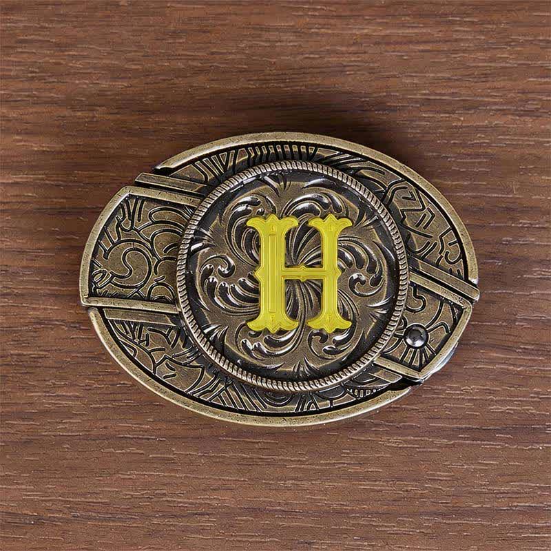 Antikbronze-Ledergürtel mit Initialen-DIY-Versteckmesserschnalle - H - Ohne Gürtel - image 17