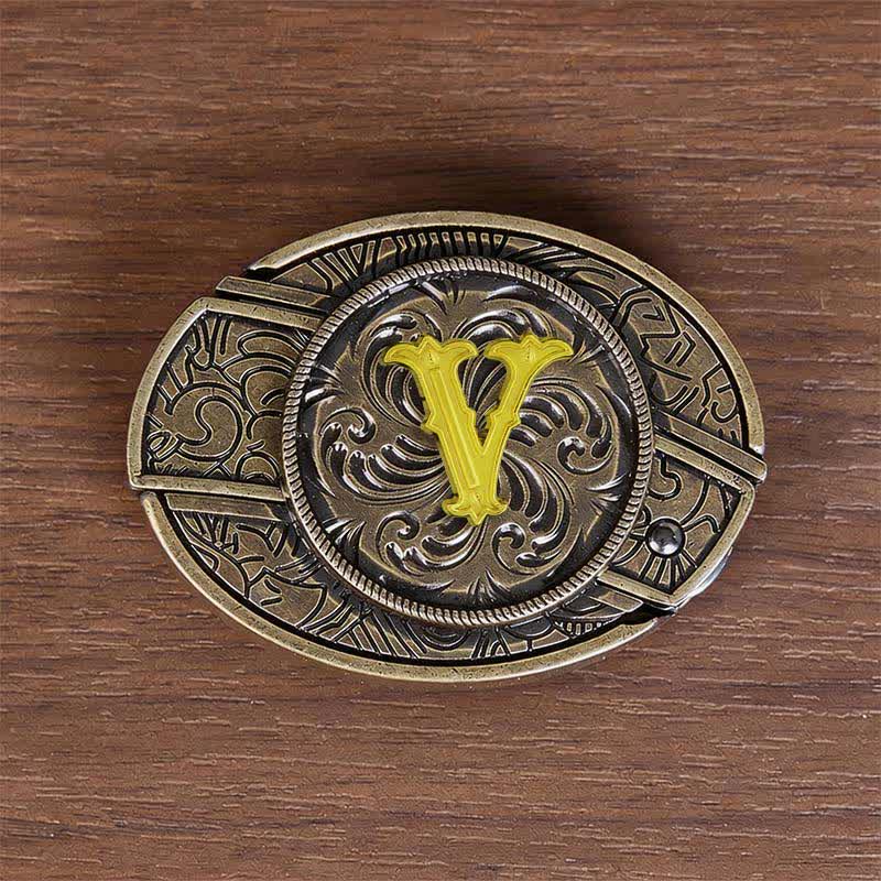Antikbronze-Ledergürtel mit Initialen-DIY-Versteckmesserschnalle - V - Ohne Gürtel - image 30
