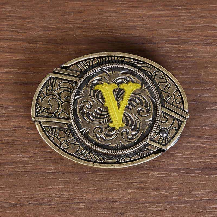 Antikbronze-Ledergürtel mit Initialen-DIY-Versteckmesserschnalle - V - Ohne Gürtel - image 30