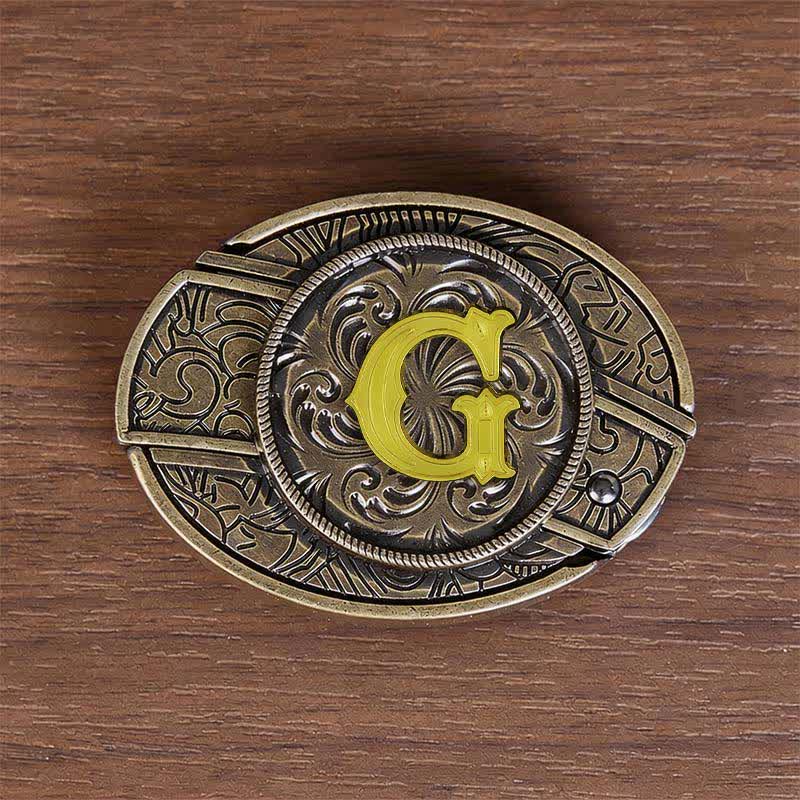 Antikbronze-Ledergürtel mit Initialen-DIY-Versteckmesserschnalle - G - Ohne Gürtel - image 16