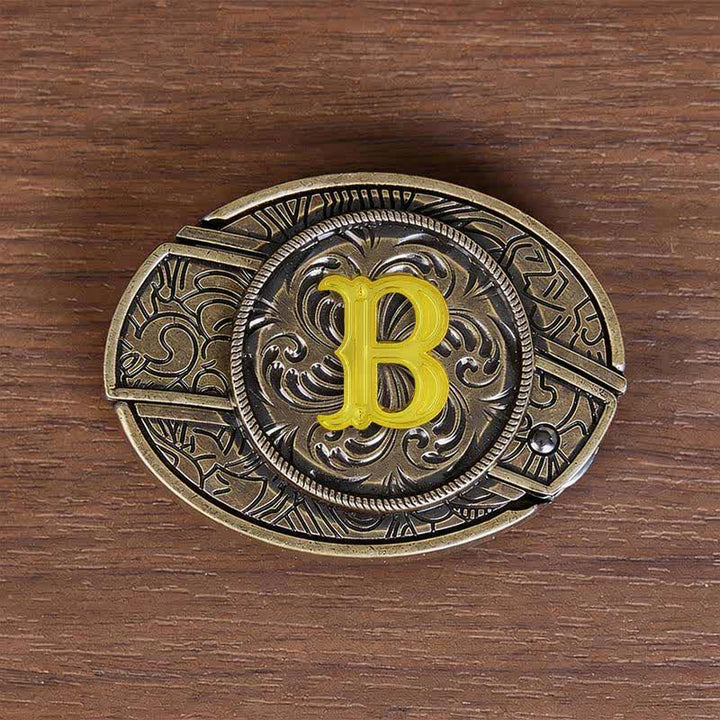Antikbronze-Ledergürtel mit Initialen-DIY-Versteckmesserschnalle - B - Ohne Gürtel - image 11