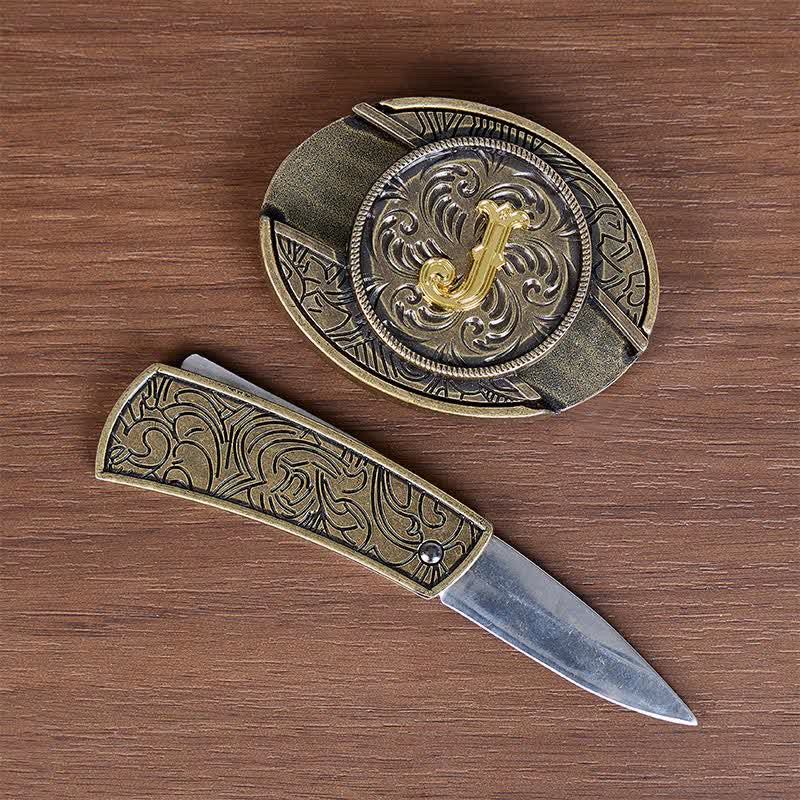 Antikbronze-Ledergürtel mit Initialen-DIY-Versteckmesserschnalle - image 1