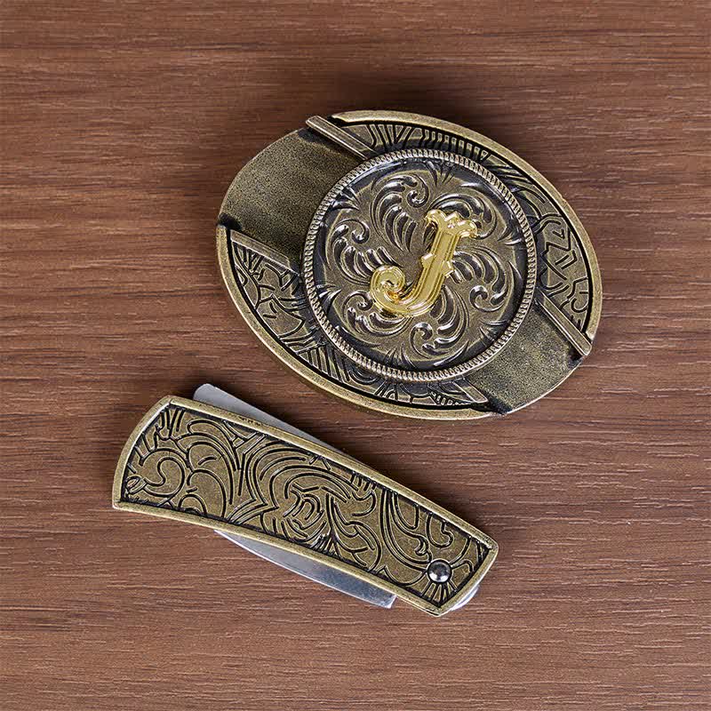 Antikbronze-Ledergürtel mit Initialen-DIY-Versteckmesserschnalle - image 6