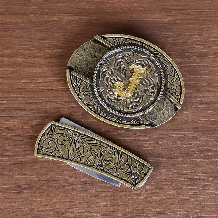 Antikbronze-Ledergürtel mit Initialen-DIY-Versteckmesserschnalle - image 6