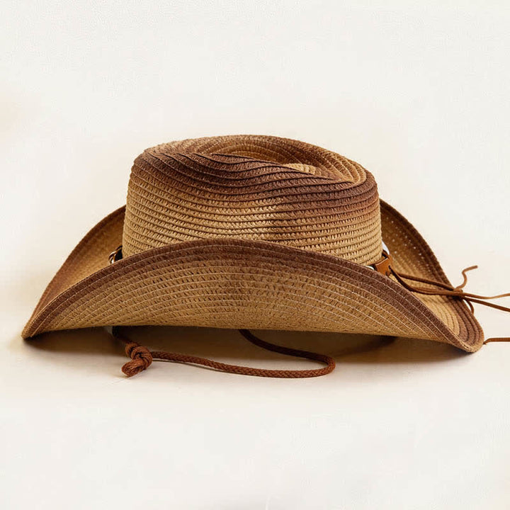 Retro-Bohemian-Stroh-Cowboyhut mit Fransen und Kettenband - image 4