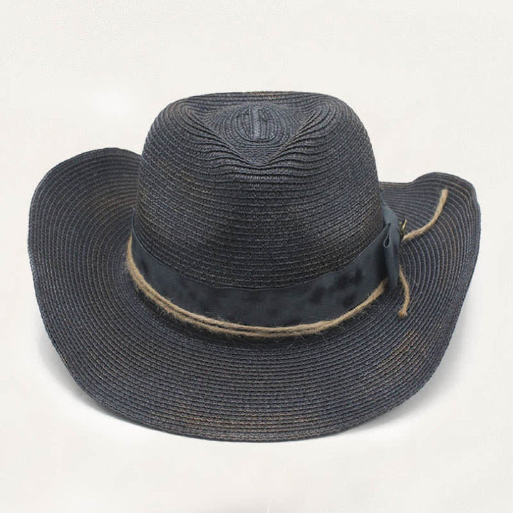 Cowboyhut aus Stroh im Used-Look mit verwaschenem Stil und rustikalem Banddetail - image 1