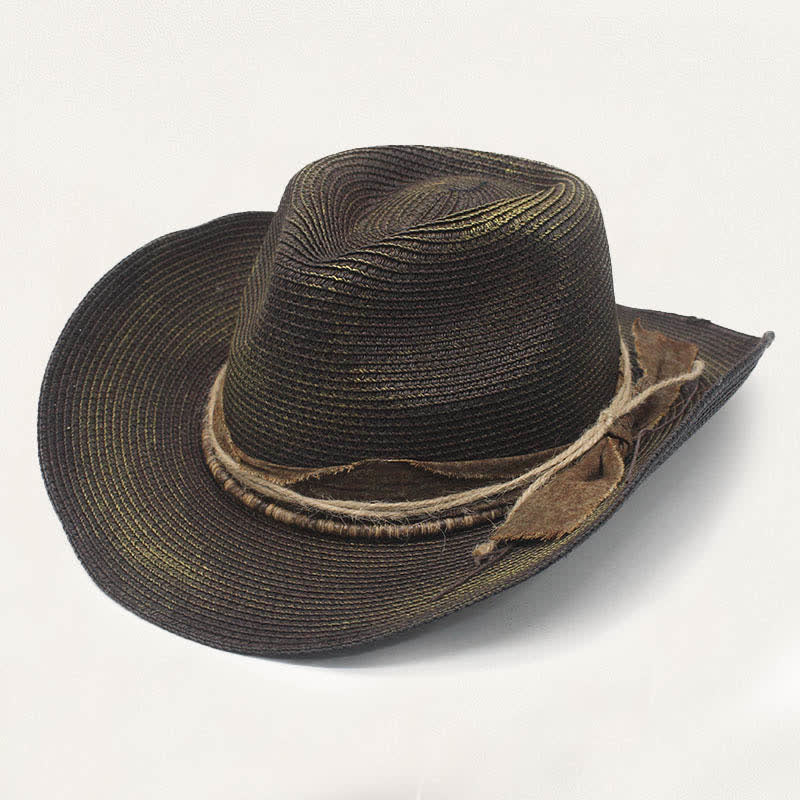 Cowboyhut aus Stroh im Used-Look mit verwaschenem Stil und rustikalem Banddetail - Schwarz - M (22"-22 7/8") - image 4