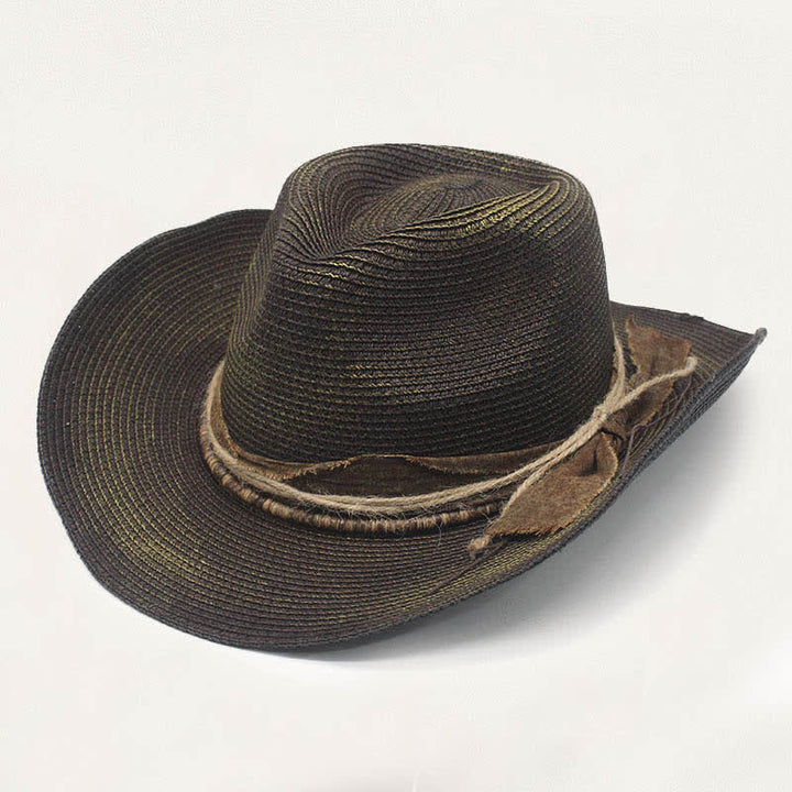 Cowboyhut aus Stroh im Used-Look mit verwaschenem Stil und rustikalem Banddetail - Schwarz - M (22"-22 7/8") - image 4