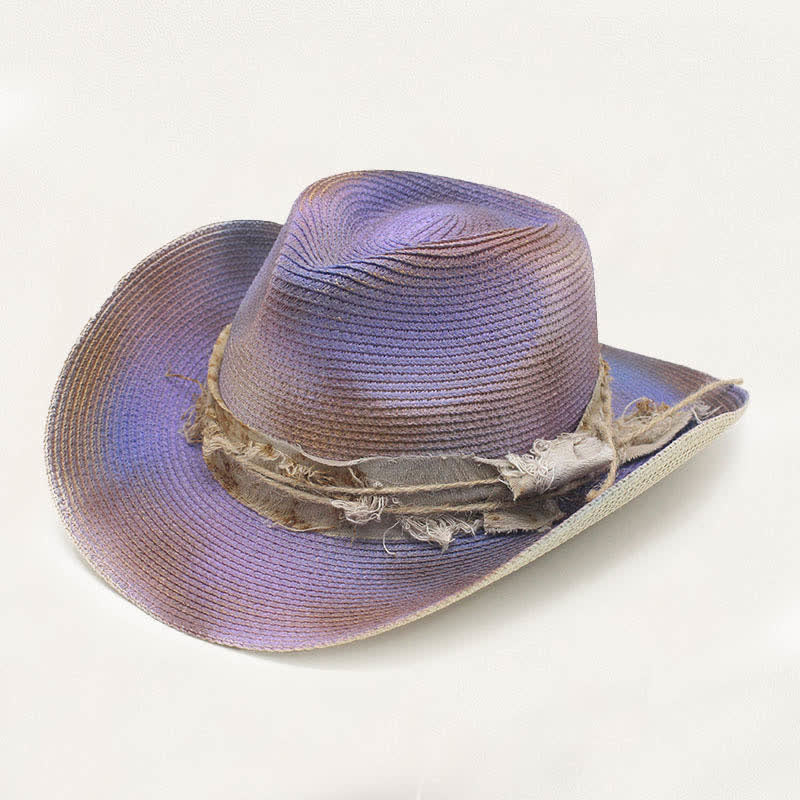 Cowboyhut aus Stroh im Used-Look mit verwaschenem Stil und rustikalem Banddetail - Violett - M (22"-22 7/8") - image 7